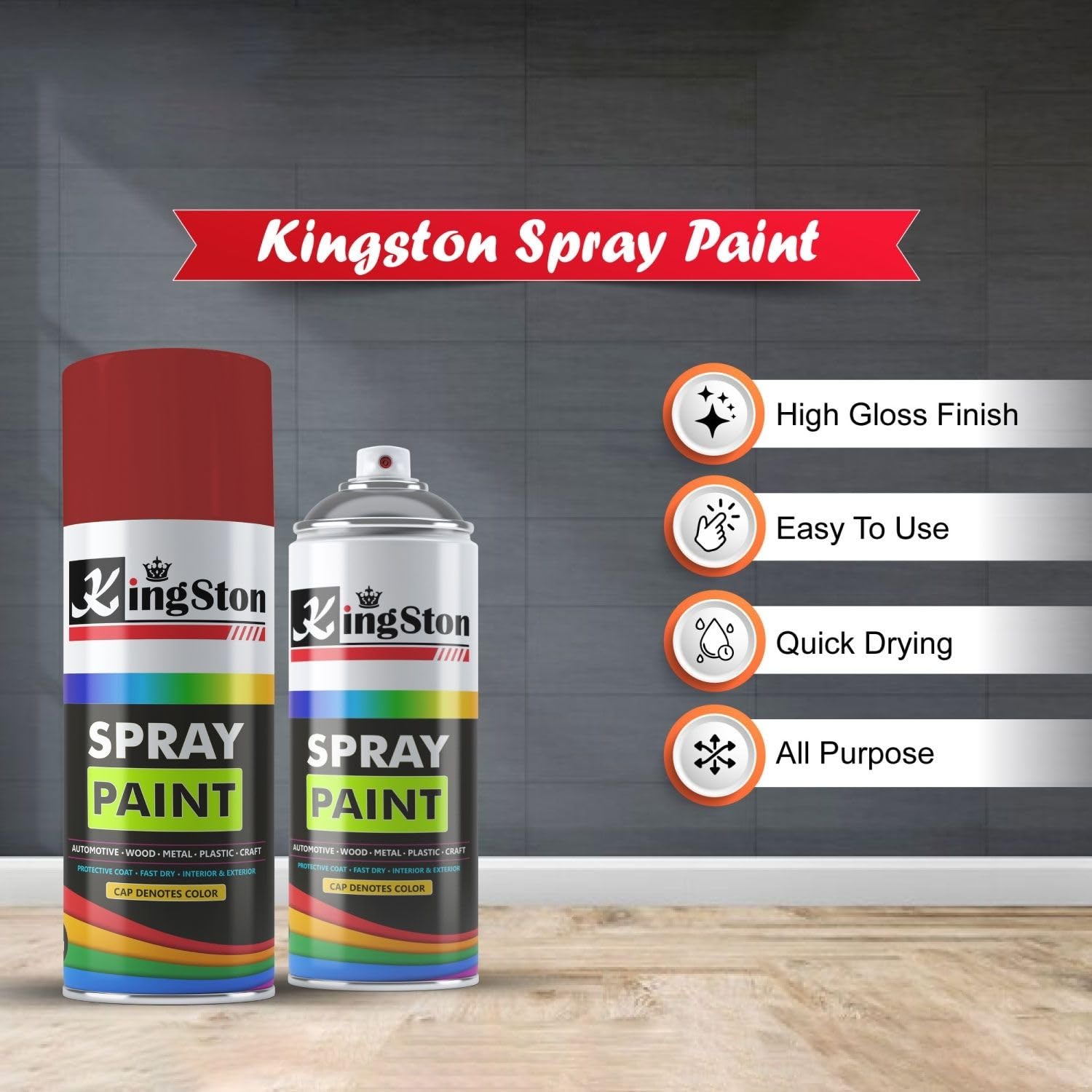 Kingston Acrylic Spray Paint for Metal, Wood, Wall & Plastic, Multi-Surface DIY Paint, Quick Dry, Smooth Finish, 400ml Can, Coffee Brown, 1 Pc 2