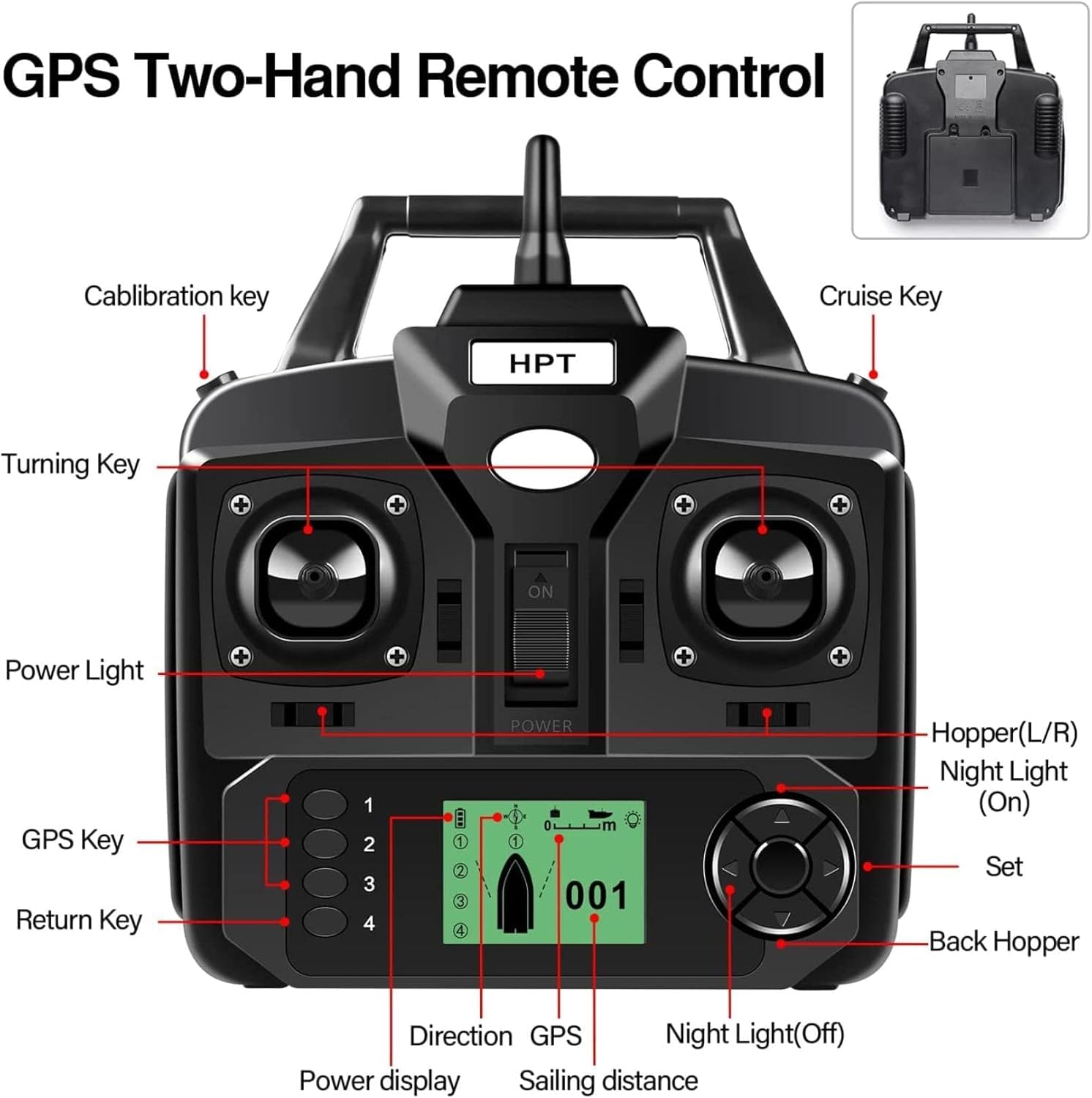 500m GPS Pesca Esca Barca con 3 Catapulta Tipo Bait Hoppers Carp Fishing Bait Boat Carp Hook Post Boat, Fish Finder con Sensore Sonar, Black Boat
