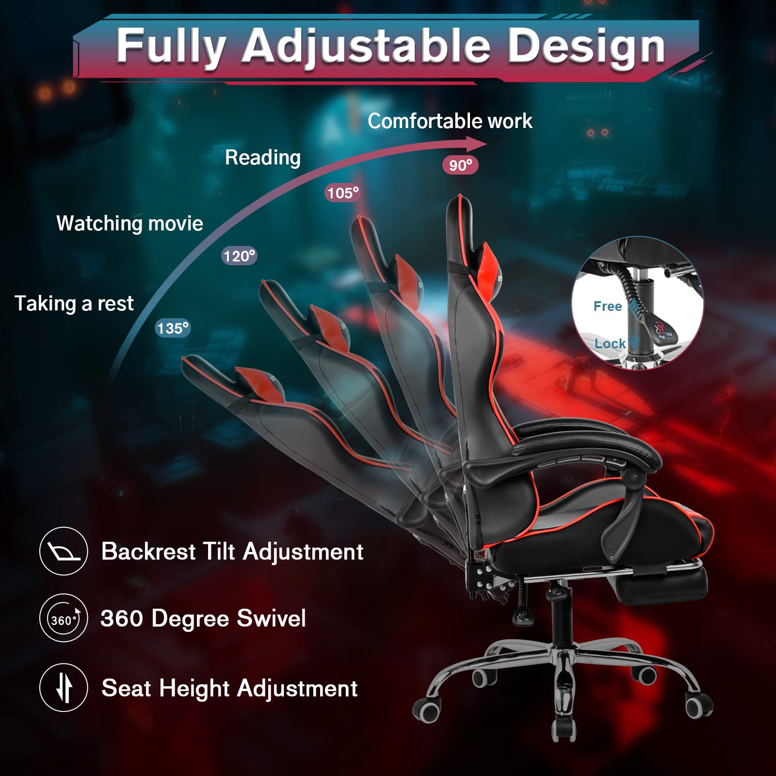 Buy GTPLAYER Gaming Chair, Computer Chair with Footrest and Lumbar