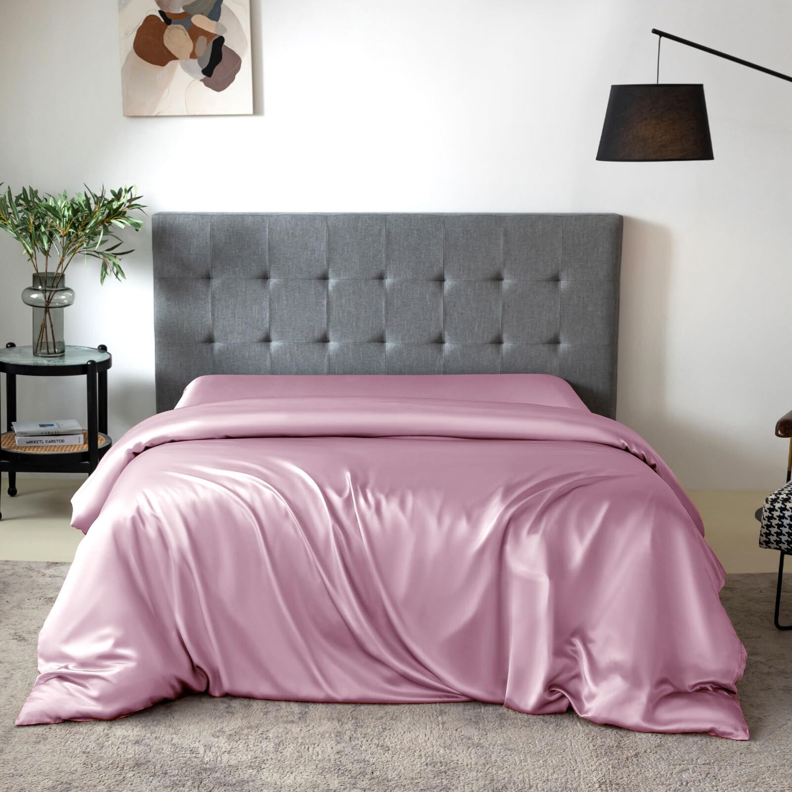 THXSILK 100% Mulberry Silk Duvet Cover, 7A+ Silk Comforter Cover, Seamless Breathable Comforter Quilt Cover with Zipper Closure - Seamless, Ultra Soft, Durable, King Size, Light Purple