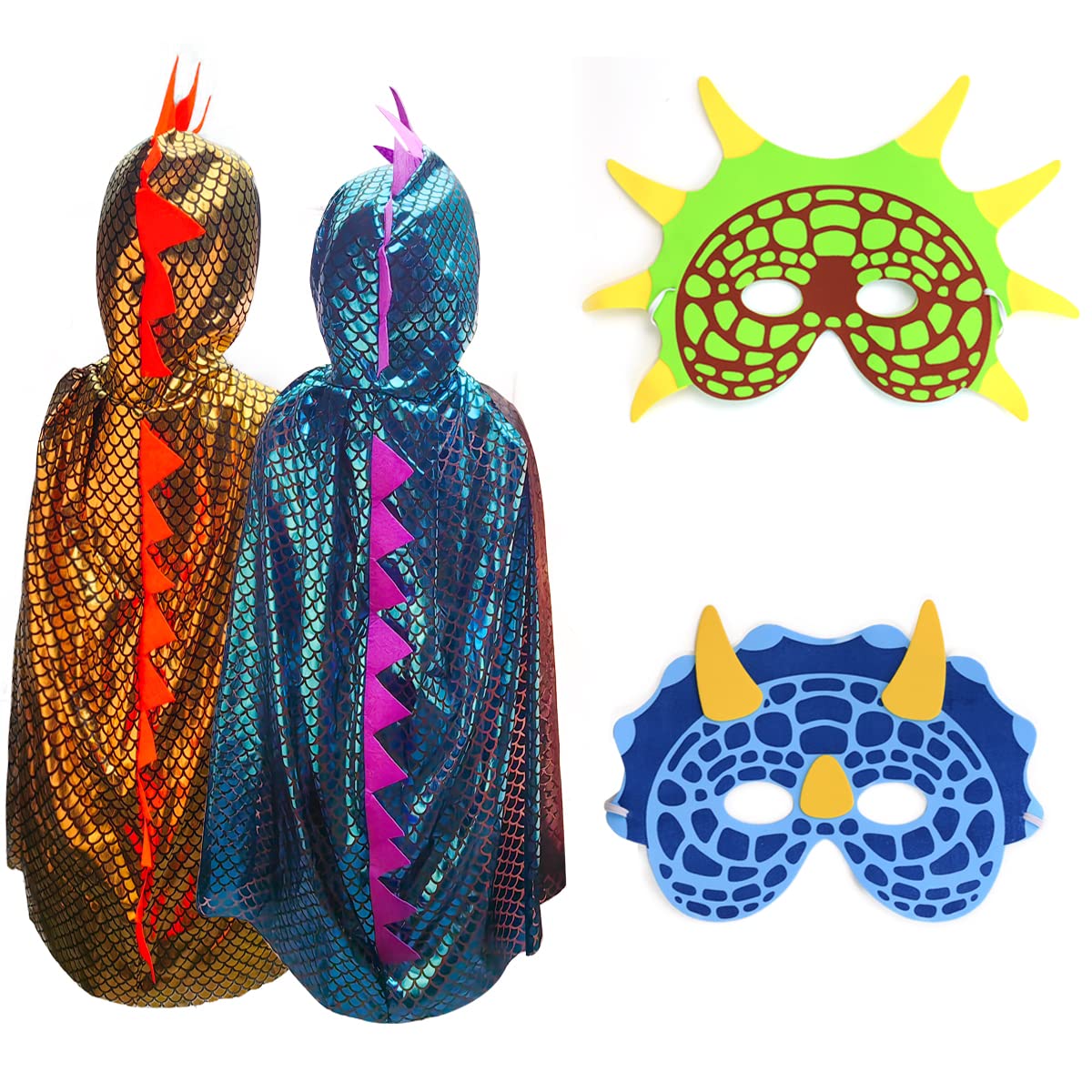 Rtrin Rtrin 2 Piezas Capa de Dinosaurio Niño, Disfraz Dinosaurio para Niño 3-8 años, Cosplay Dinosaurios Capa con 2 Piezas Máscara Dinosaurio para Carnaval Halloween o Fiestas Temáticas