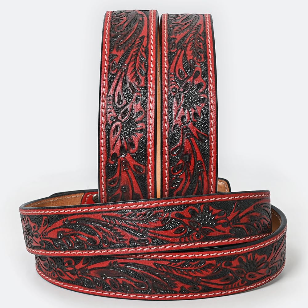 American Darling Beautifully Hand Tooled Red Genuine American Leather Belt Men and Women Western Belt with Removable Buckle