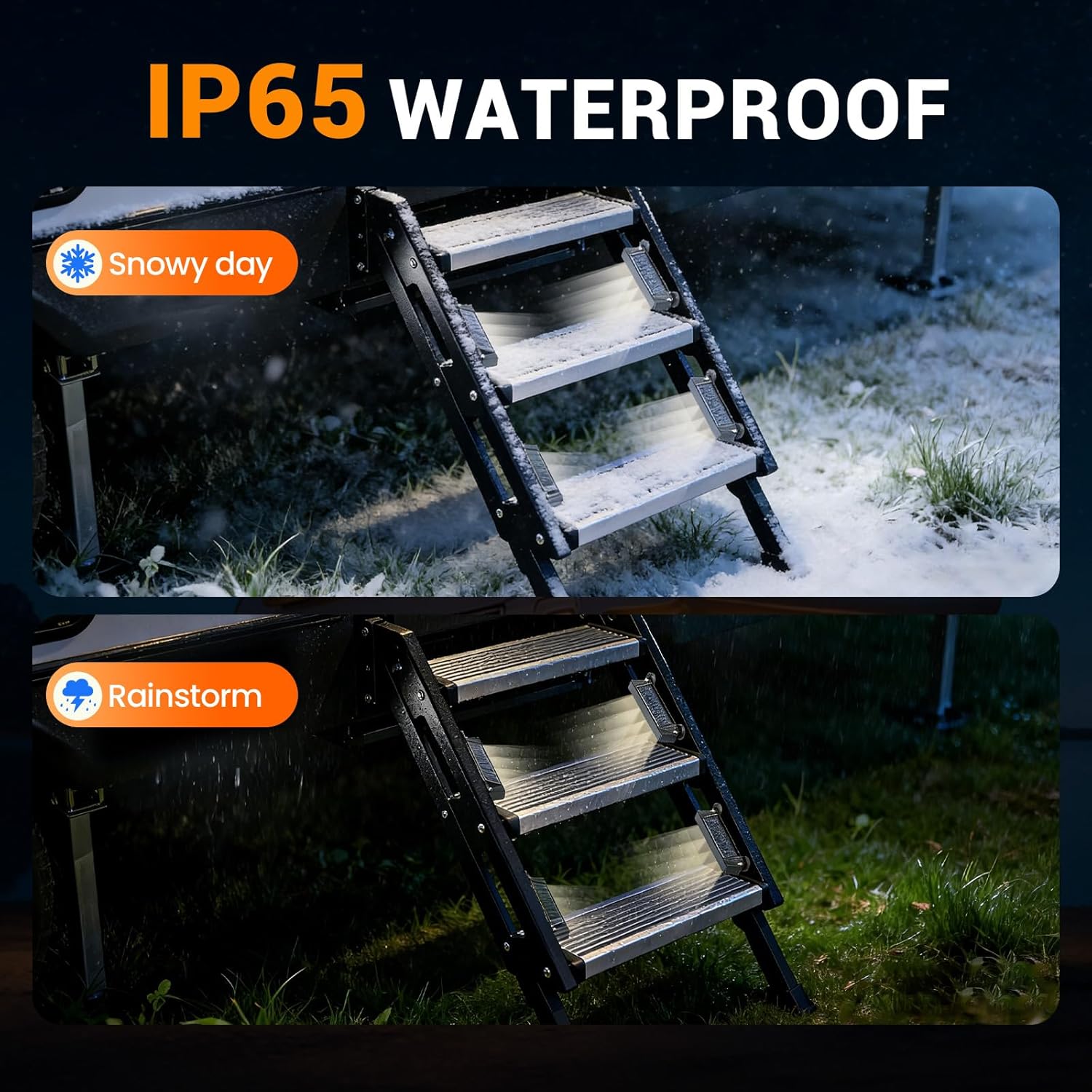 Magnetic Solar RV Step Lights Outdoor Waterproof IP65, 4 Pack 1200mAh Solar Lights for Camper Trailer Motorhome, Auto On/Off Warm LED Stair Lighting for Deck Dock, Anti-UV