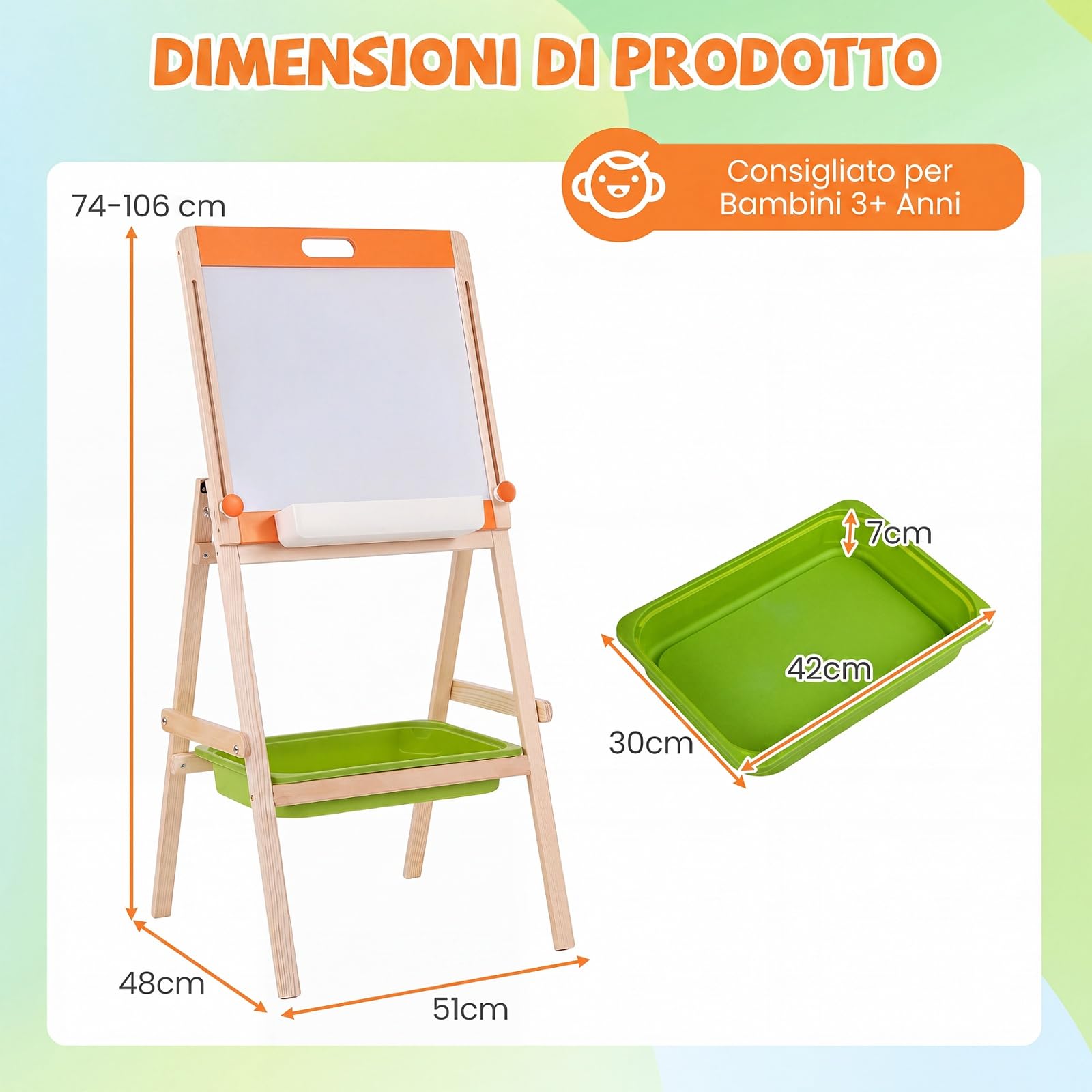 COSTWAY 2 in 1 Cavalletto da Disegno per Bambini 3+ Anni, a Doppia Faccia