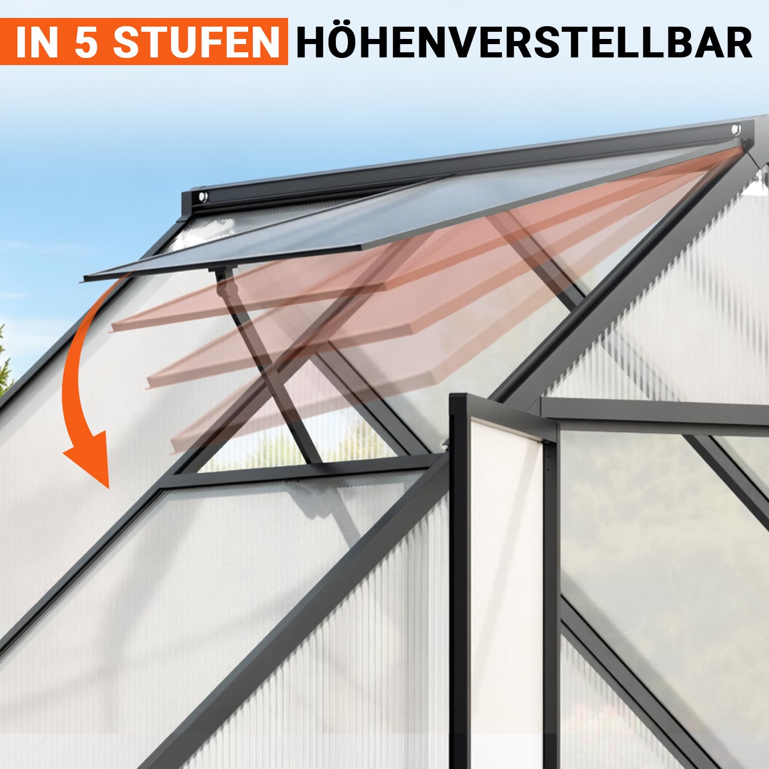 Gewächshaus Aluminium Fundament, 123 x 180 x 195 cm,4mm Polycarbonat-Hohlkammerplatten,Tomatengewächshaus Winterfest Belüftung Garten