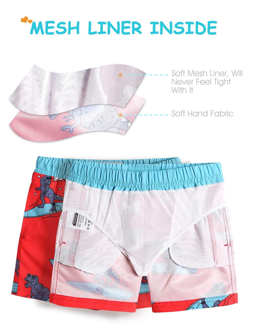 MaaMgic Little Boys' Beach Trunk Toddler Swim Shorts Animal Patterned Boardshorts Lightweight Beach Shorts Adjustable Waist Great for All Ages — view 3