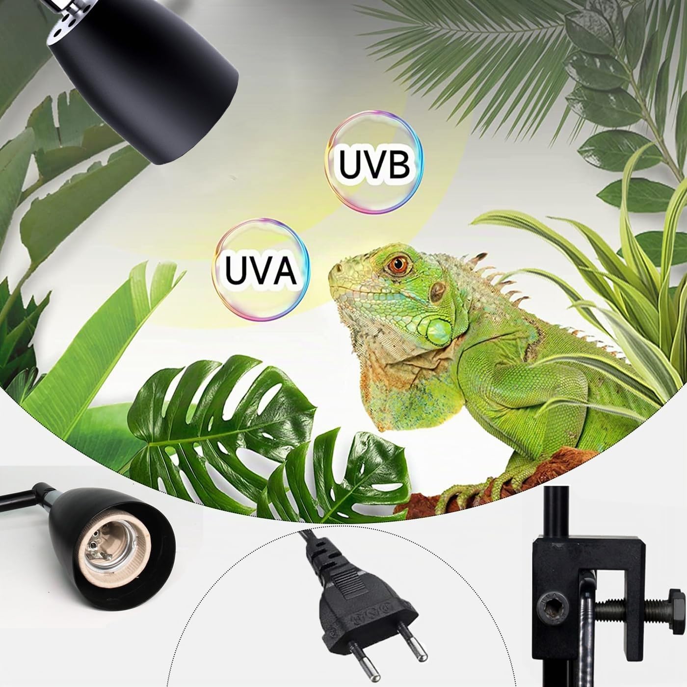 QeeHeng] Supporto Lampada Rettili Regolabile 360° in Metallo per UVA/UVB e Calore - per Terrario e Acquario Tartarughe