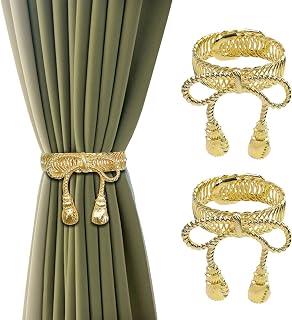 Curtain Tiebacks,Gold Bow Tie Spring Design Modern Curtain Holdbacks Curtain Holders Metal Curtain Tie Backs Home Decor, Pack of 2