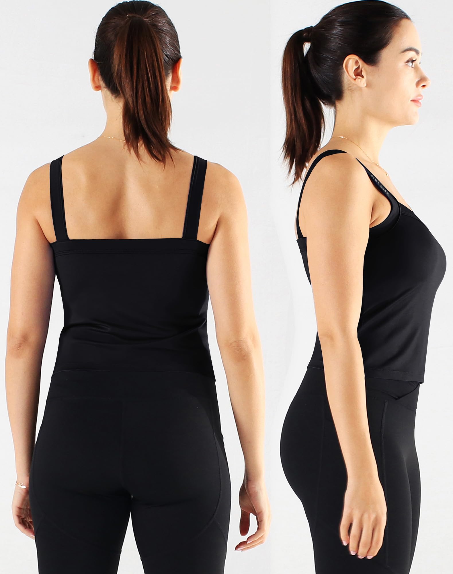 NELEUS Women's 3 Pack Compression Athletic Tank Top with Bra,8088,Black/Grey/red,X-Large