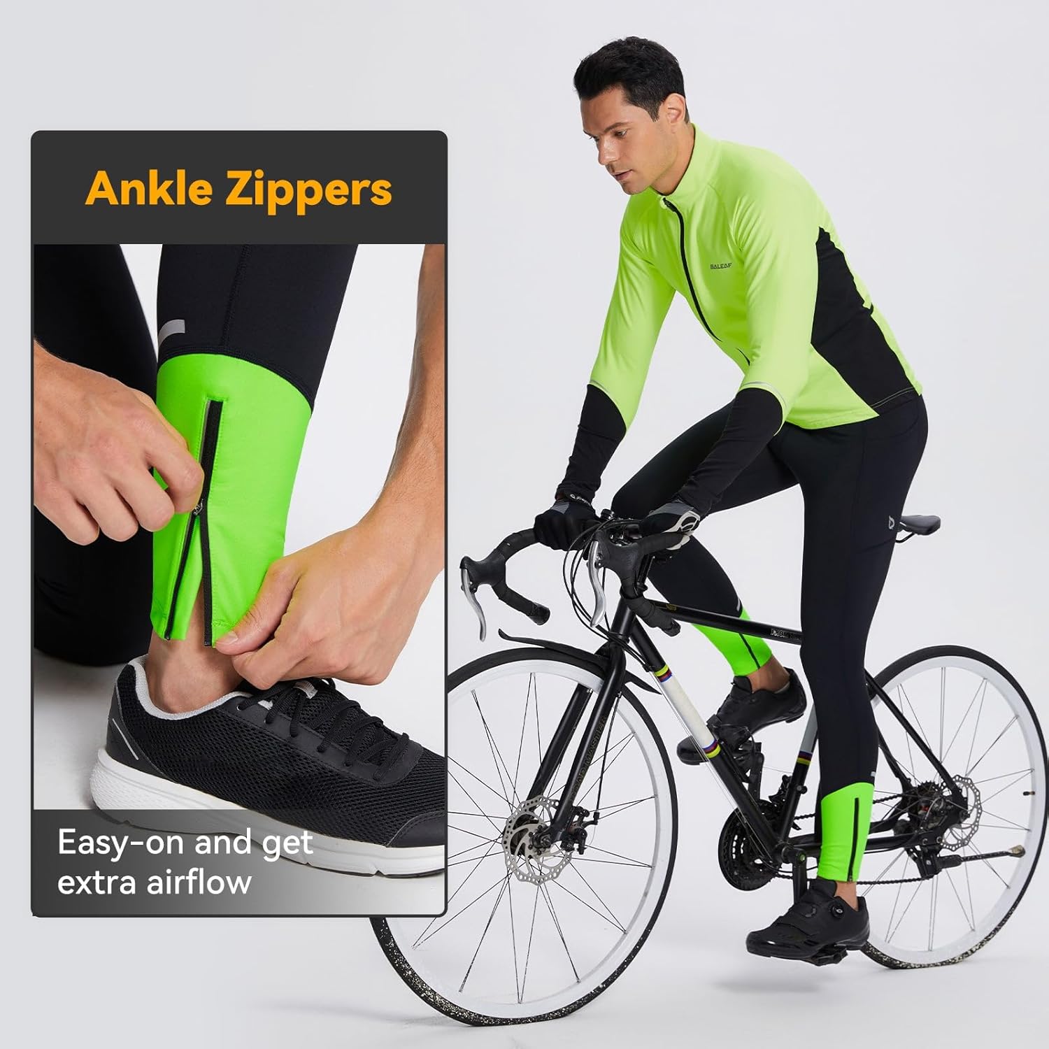 baleaf Men's Winter Running Tights Thermal Cycling Pants Water Resistant Pockets Zipper Legs Cold Weather - Image 4