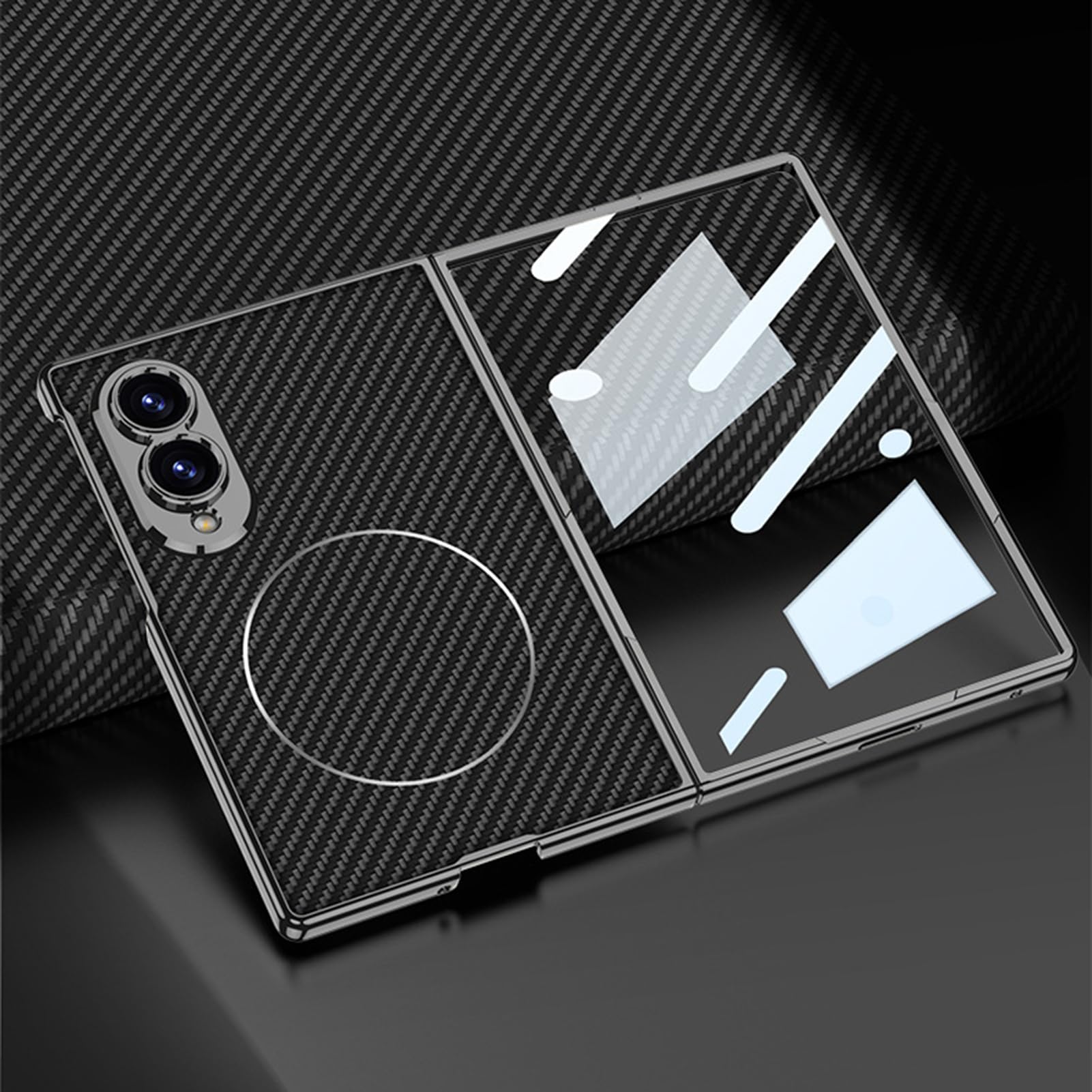 Custodia Magnetica For Samsung Galaxy Z Fold 8, Protezione For Lo Schermo Anteriore, Copertura Sottile, Custodia Di Ricarica Wireless Con Texture Litchi(Silver)