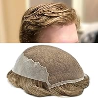 Vista 43 de Sistema de cabello de encaje francés para hombres, pieza de cabello humano real, encaje frontal, tupé, nudo blanqueado, línea capilar natural