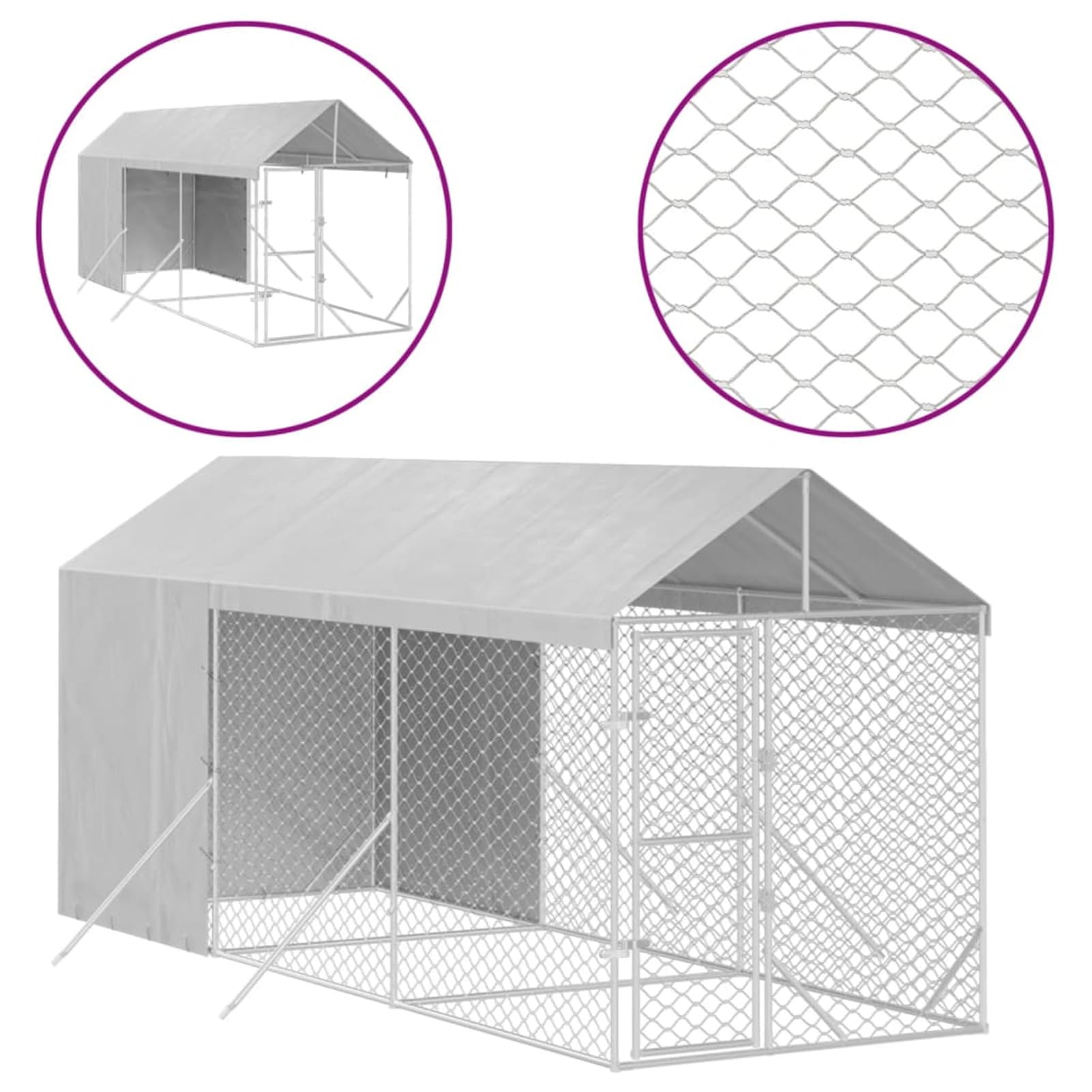 Gabbia Cani Tetto Argento 2x6x2,5 m Acciaio Zincato, Box per Cani da Esterno, Gabbia per Cani, Box per Cani, Recinto per Cani