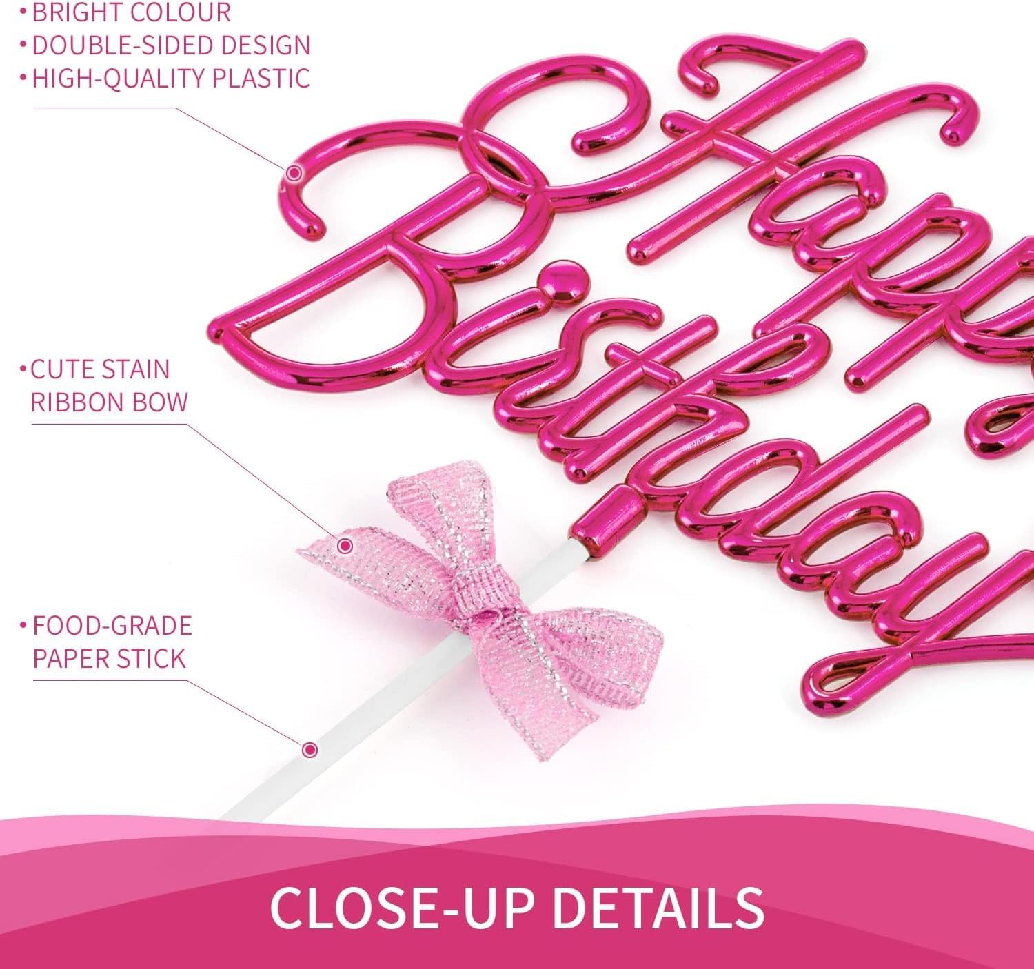 AMFIN® Happy Birthday Cake Toppers Set for Birthday Cake Supplies Decoration Accessories/Baby Girl 1st Birthday Party Decorating Items/Happy Birthday Cake Topper for Girls Party Decorations - Pink - Image 3 thumbnail