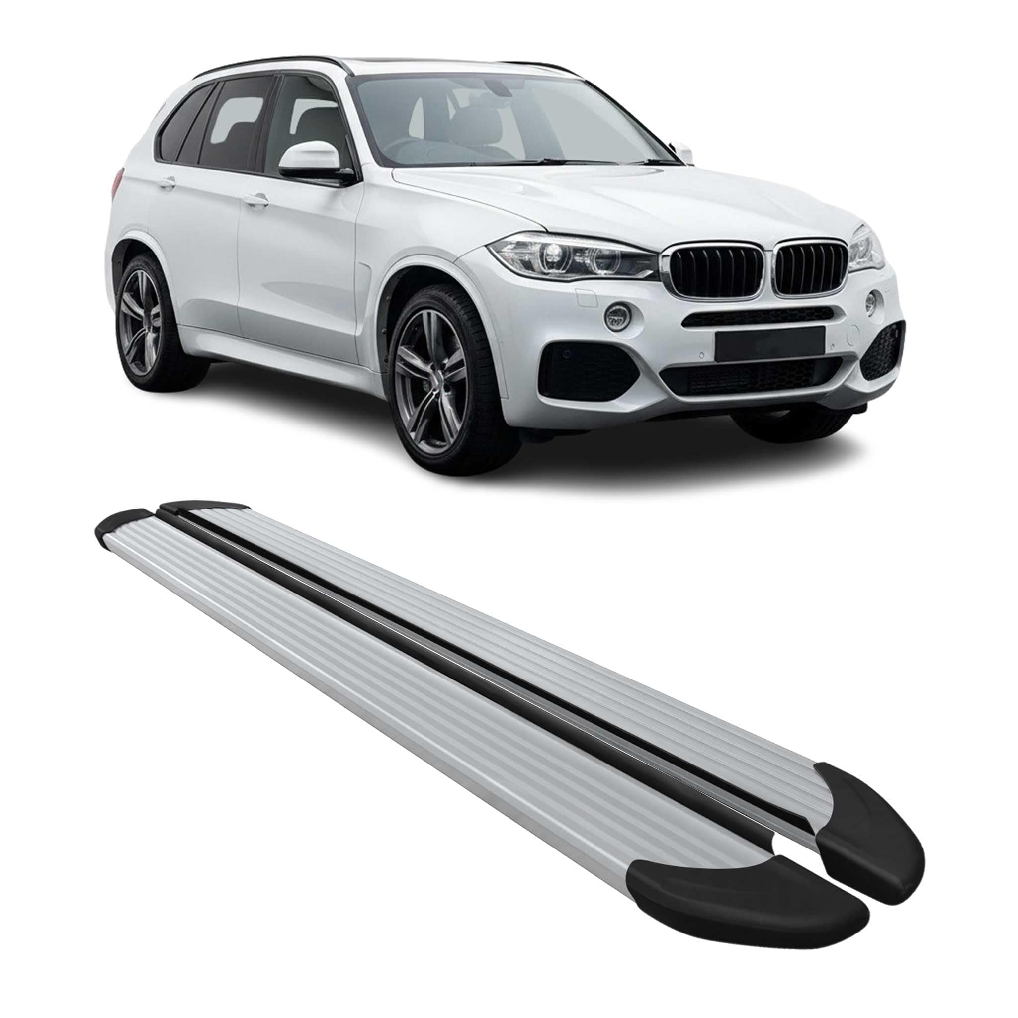 OMAC Pedane Laterali Sottoporta compatibile con BMW X5 2014-2018 Alluminio Argento 2 Pz
