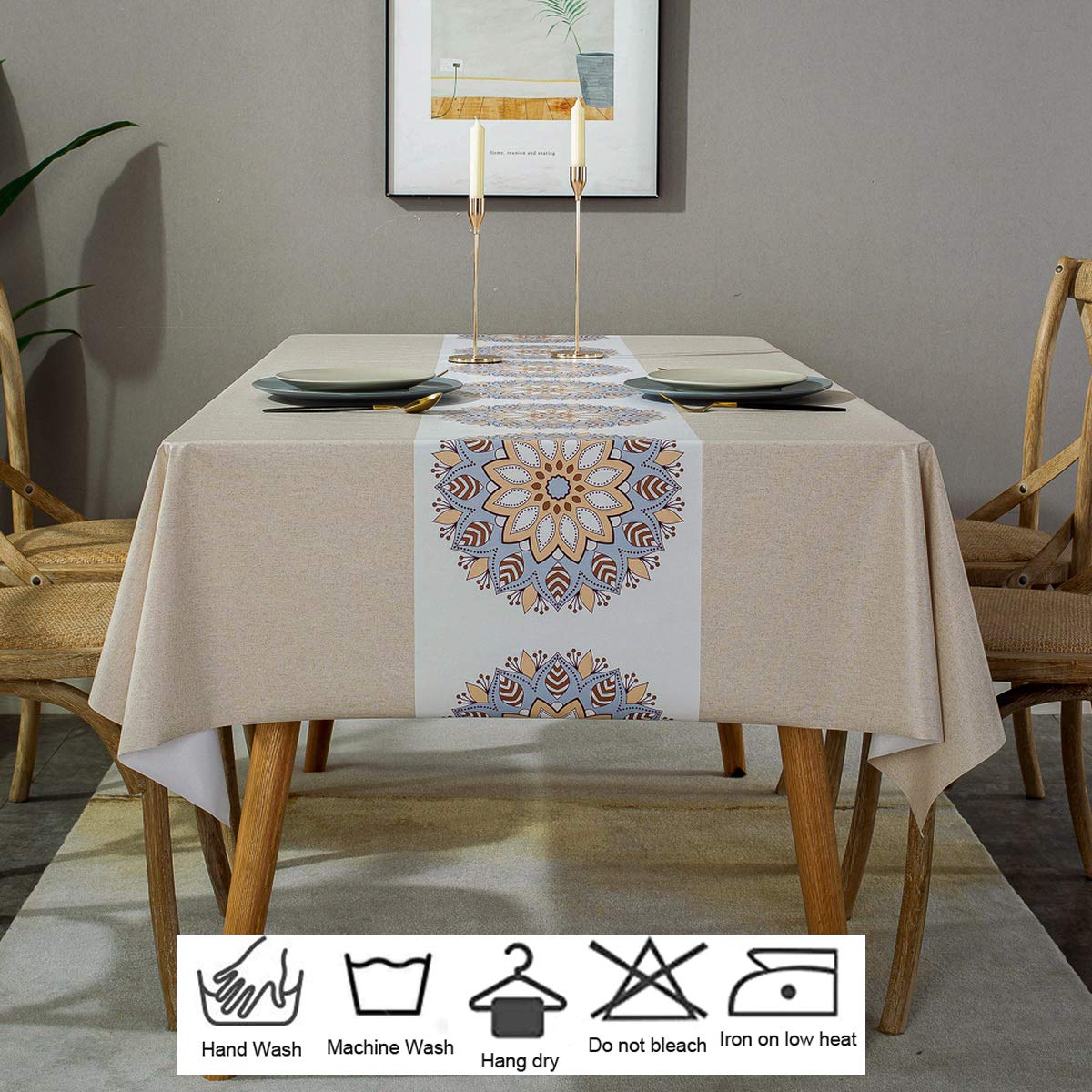 VPbao - Tovaglia rettangolare in vinile resistente, facile da pulire, in PVC, resistente all'olio, impermeabile, antimacchia, per tavolo da pranzo, buffet e campeggio