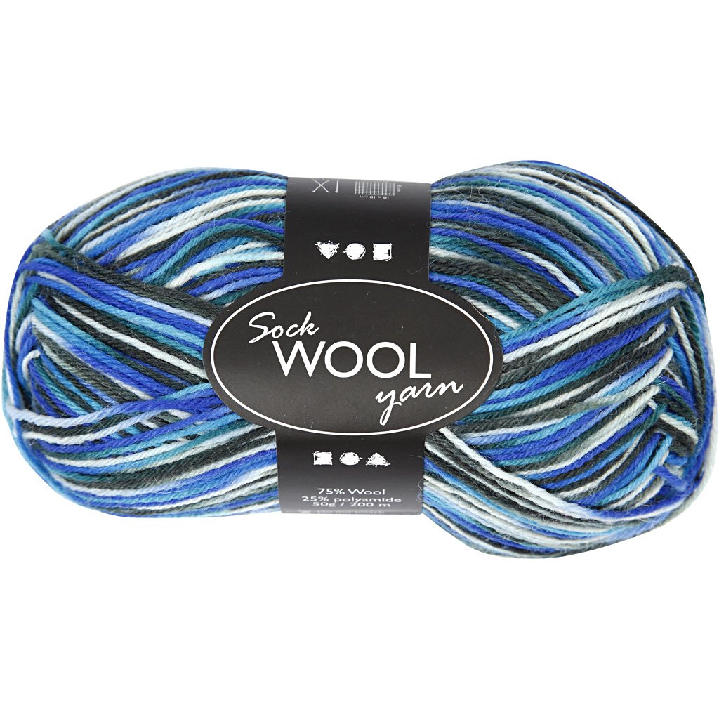 Sock Yarn, L: 200 m, blue/turkis harmony, 50 g