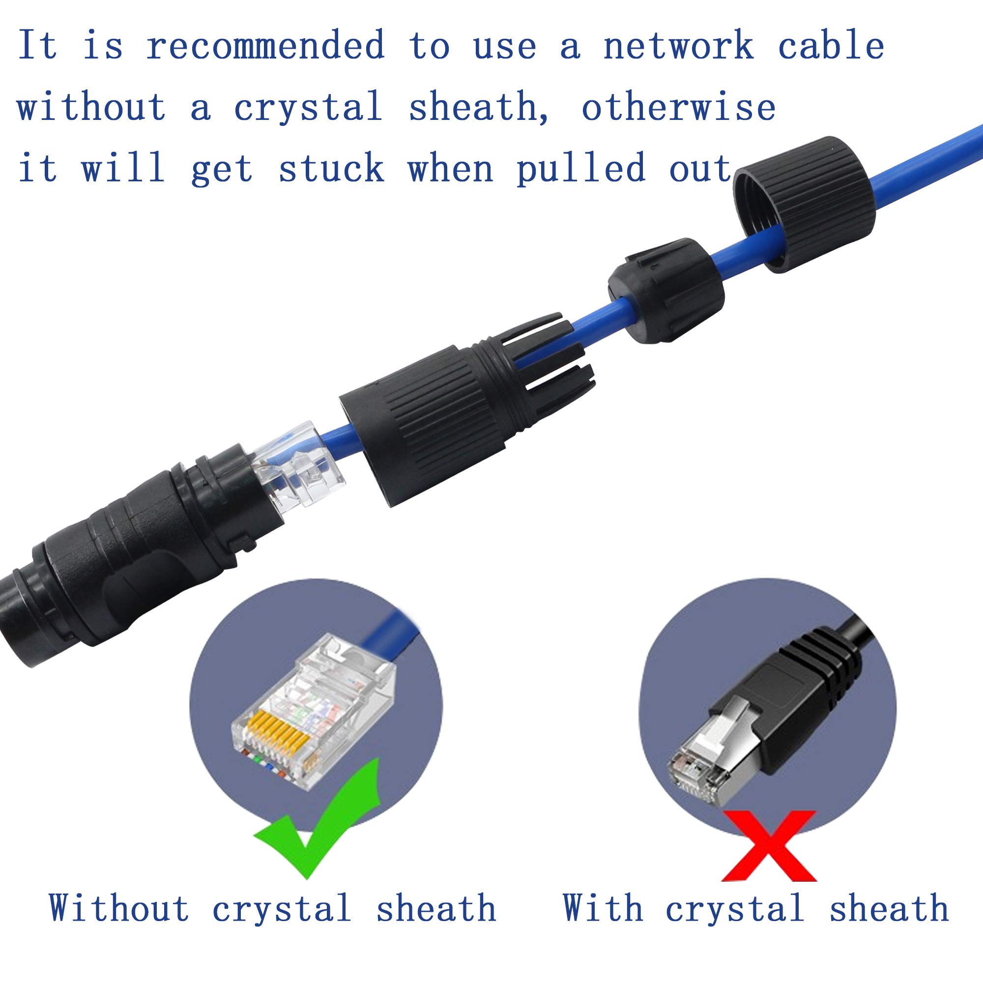 Wodoodporne Złącze RJ45 KANGPING, IP67 Ethernet Kabel Sieciowy Podwójny Wtyk Zewnętrzny LAN Adapter do Cat5/5e/6 8P8C (2-pak)