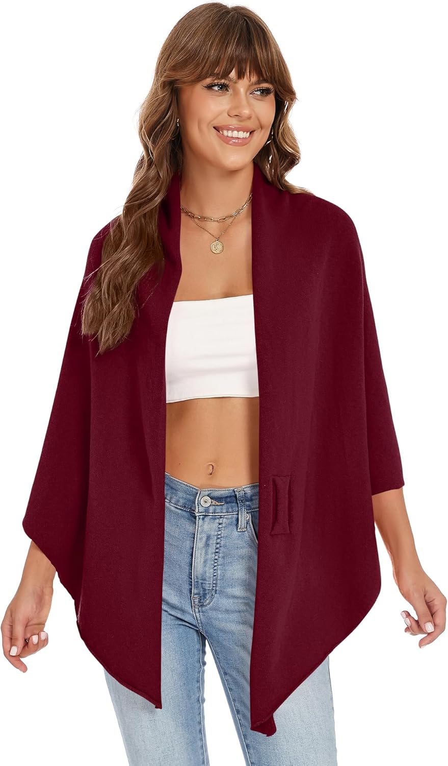 iWoo Women Soft Shawl Wraps kintted Open Front Poncho Sweater for Spring Fall Winter - Image 6