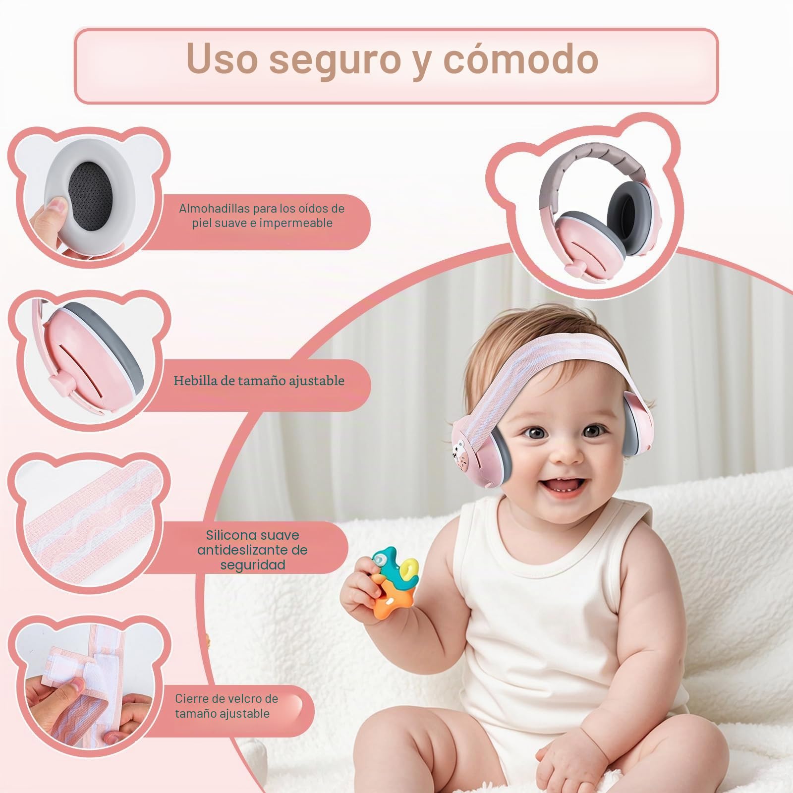 Cascos Bebe Antiruido, 2 en 1 Cascos Antiruido Bebe, Cascos Antiruido Niños Protectores Auditivos para Bebé 0-48 Meses, Protección Auditiva ideal Reducción de Ruido de 25dB