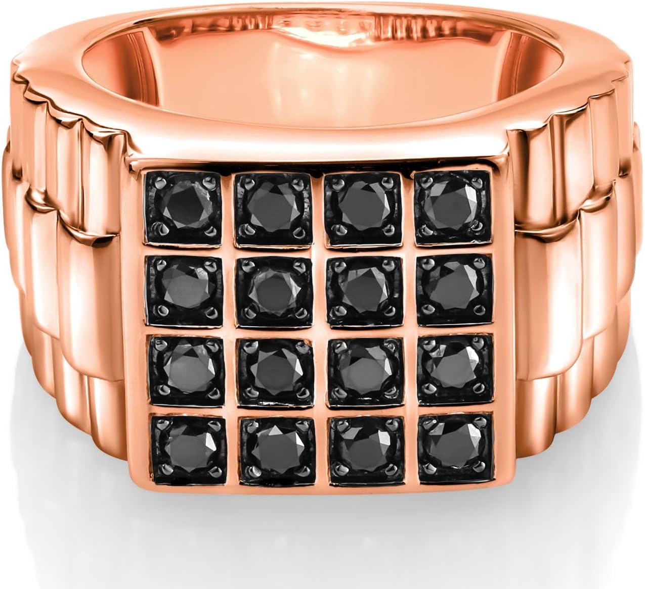 Gem Stone King 18K Rose Gold Plated Silver Black Diamond Ring for Men (1.04 cttw Round Diamonds,Top Width 15mm) - Image 2