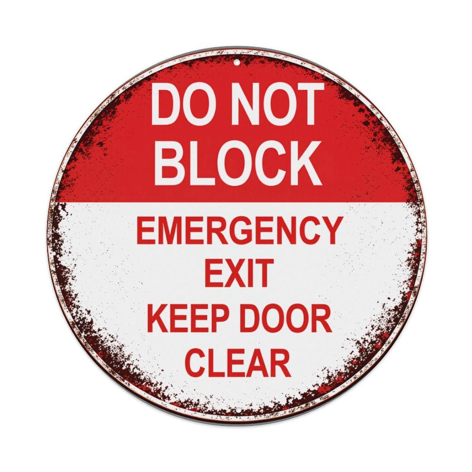 Do Not Block Emergency Exit Keep Door Clear Round Tin Sign Vintage Metal Poster, Home Bar Garage Man Cave Cafe Indoor & Outdoor Wall Decoration 8x8Inches