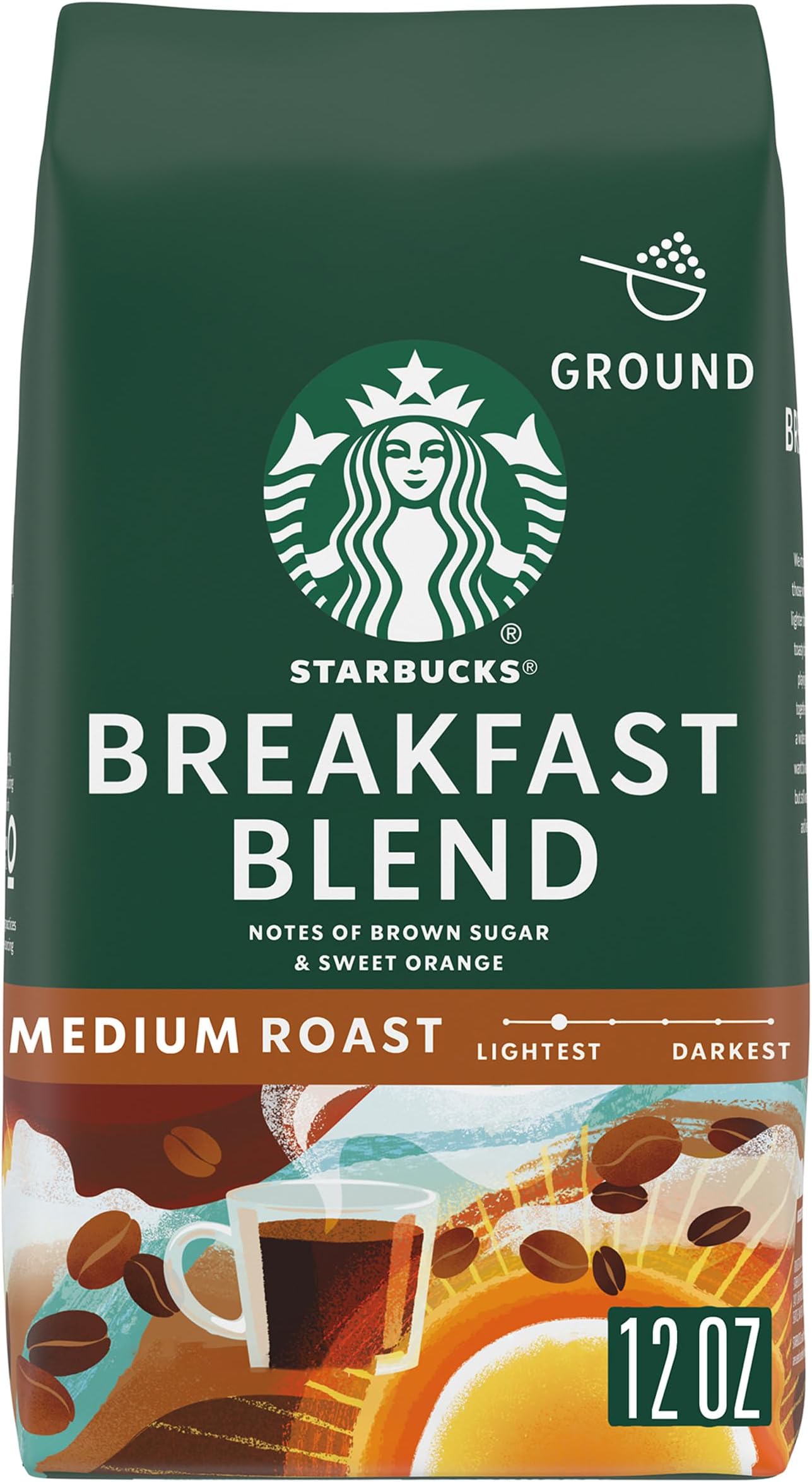 Starbucks Ground Coffee, Medium Roast Hot or Iced Coffee, Breakfast Blend, 12 oz ​