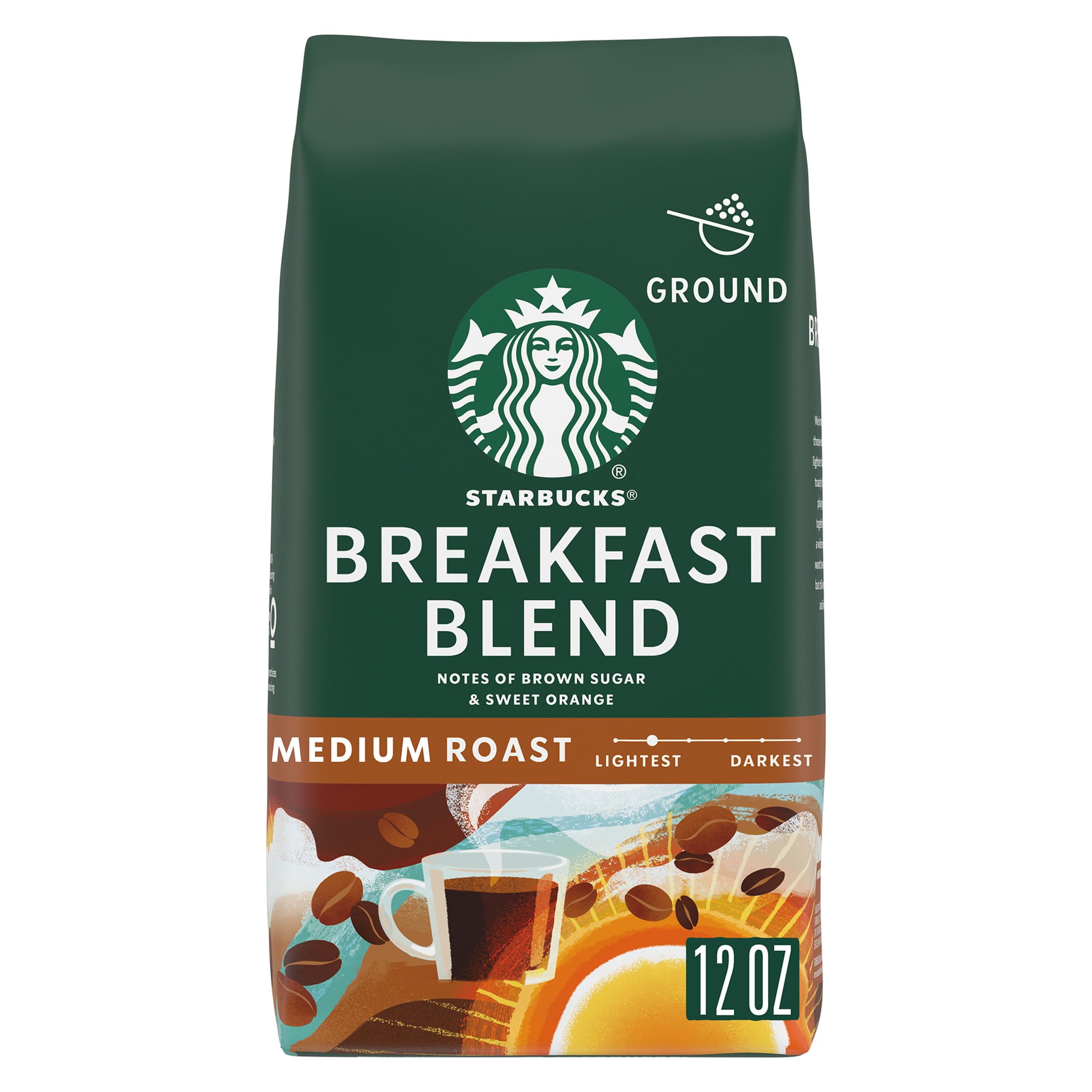 Starbucks Ground Coffee, Medium Roast Hot or Iced Coffee, Breakfast Blend, 12 oz ​