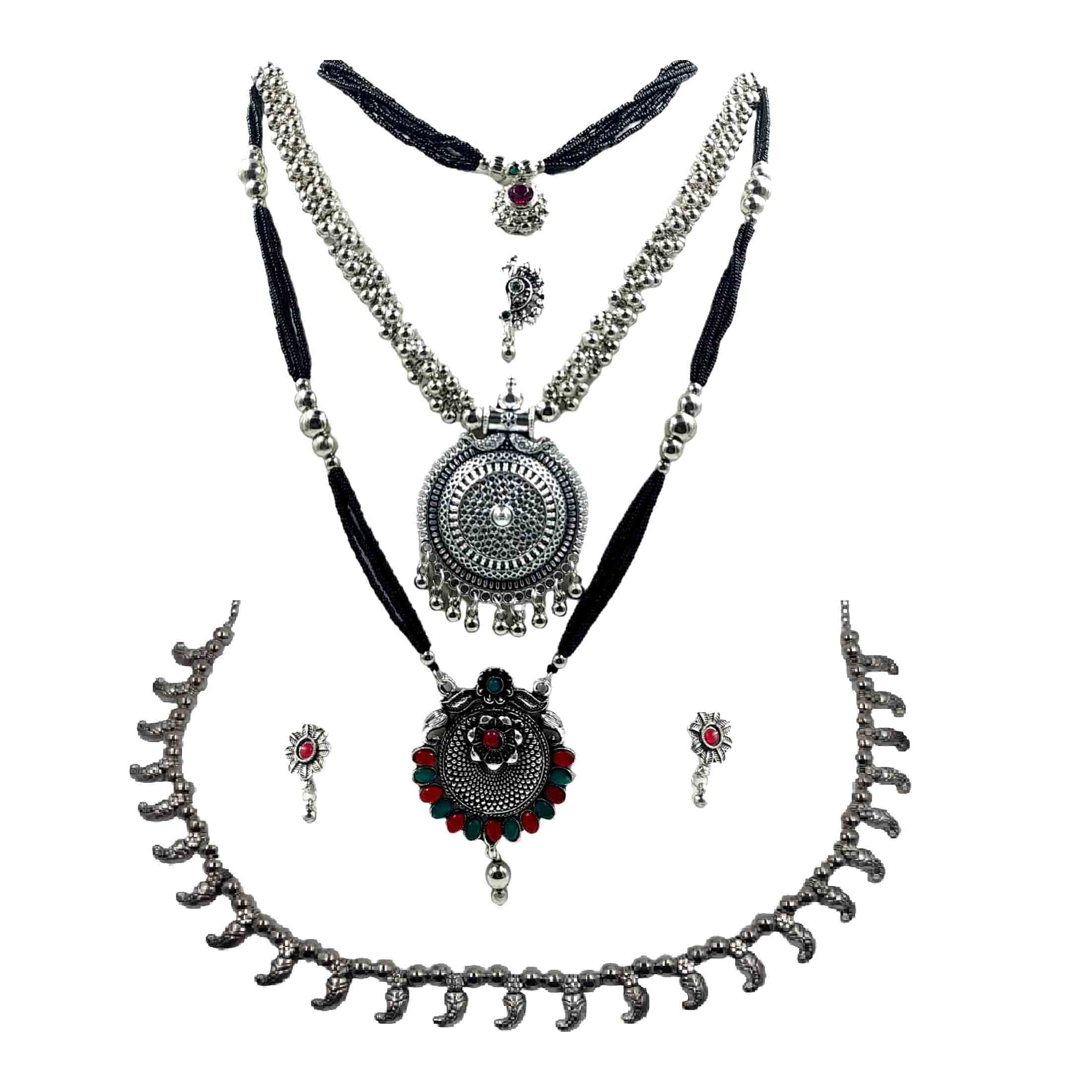 Swaroop Designer Oxidised Silver Long Mangalsutra Bracelate Silver Pendal Set Kamarband Black Beaded Payal Black Short Mangalsutra Nath Full Jewellery Combo Set (B0BFB6BYJ3) Amazon Price History, Amazon Price Tracker