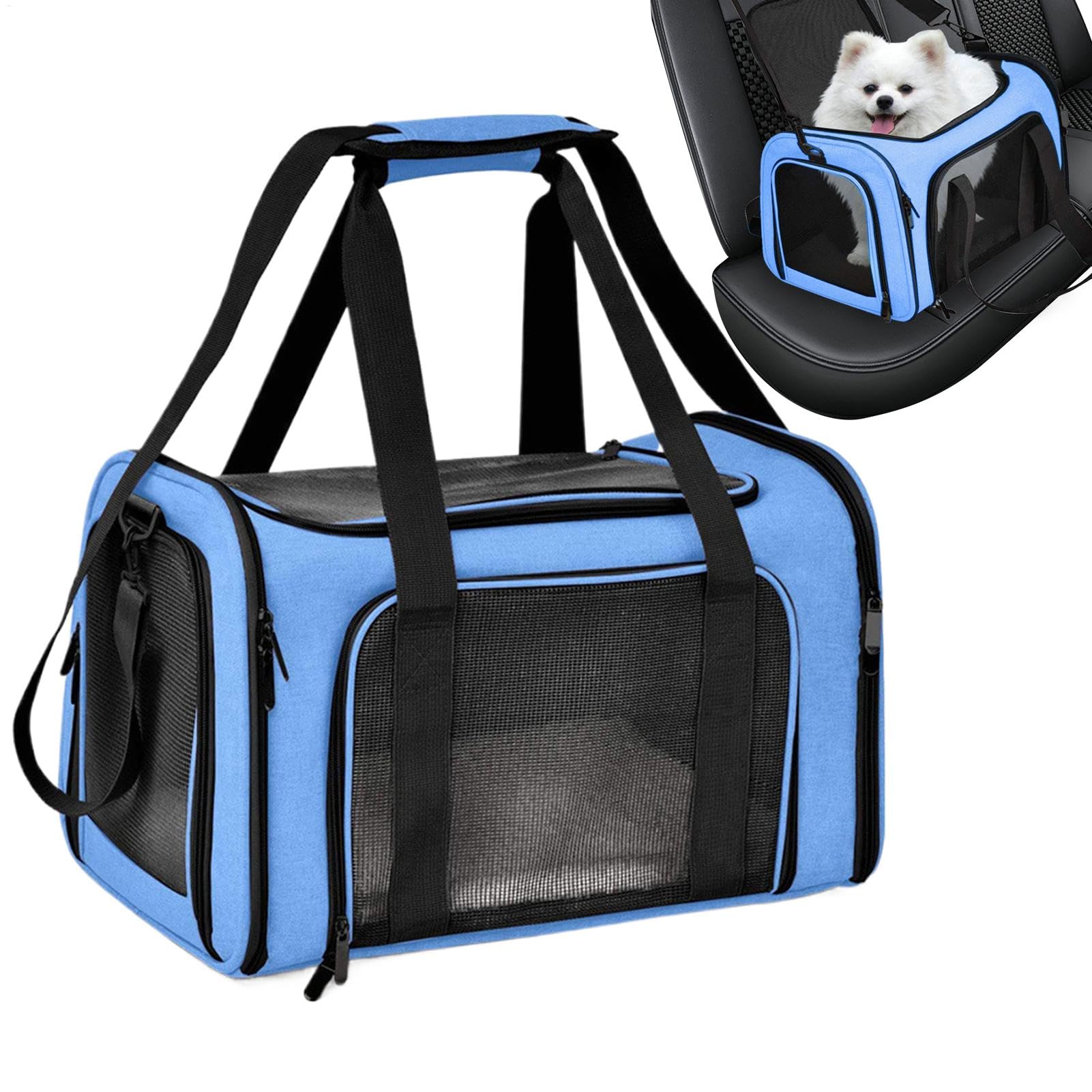 Sac de transport pliable pour chat et petit animal de compagnie bleu