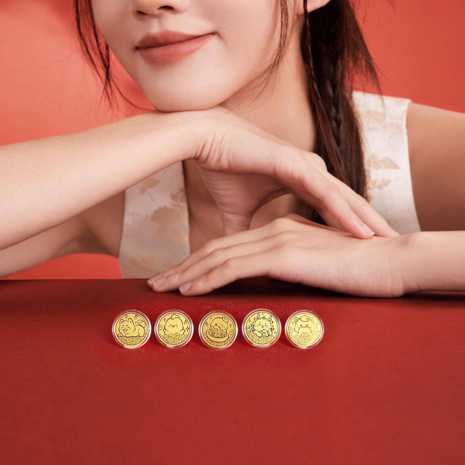 ZHOU LIU FU 24K Solid Gold Lucky Ignot, Real Gold fortune Zodiac Coin, Unisex Good Luck Charm with Jewellery Box