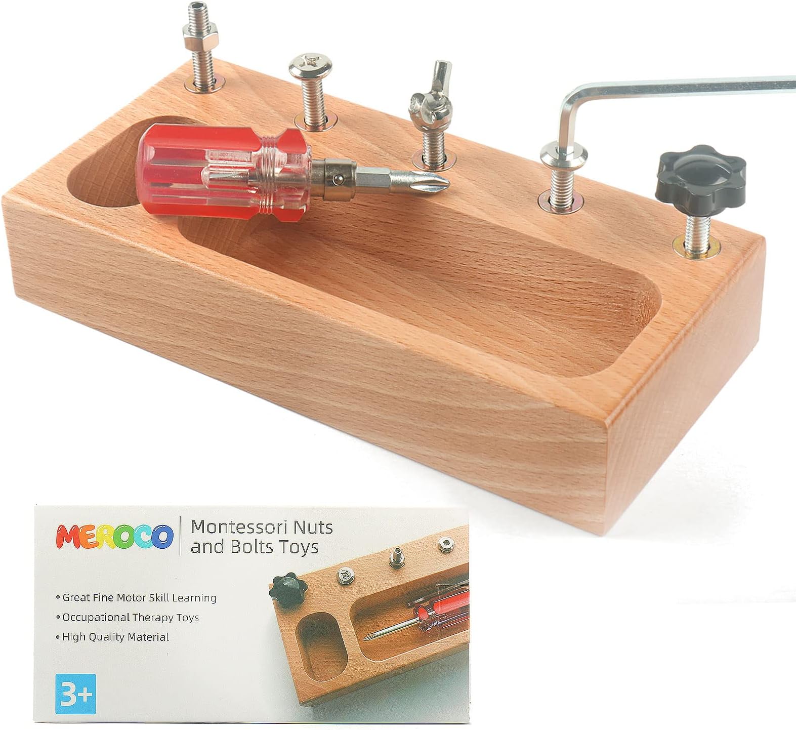 MEROCO Montessori Screw Driver Board for Kids Montessori Materials Basic Skills Educational Learning Toys for 3 4 5 Year Old Kids Toddlers Sensory Montessori Toy Preschool Classroom Fine Motor Skills