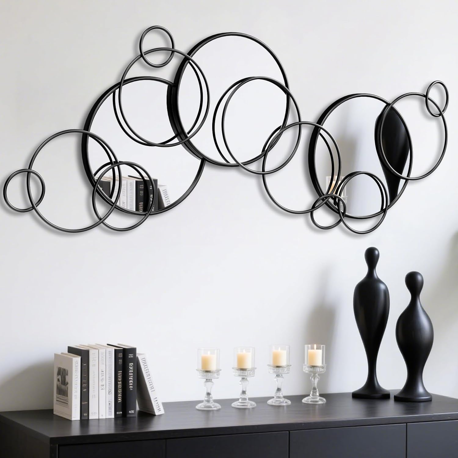 Wall Mirror Decorative, Large Decorative Mirrors for Wall Decor, Round Black Mirror Wall Art, Wall Mirrors for Living Room, Entryway, Bedroom, Dining Room Kitchen 45''x25.5'' - Image 7