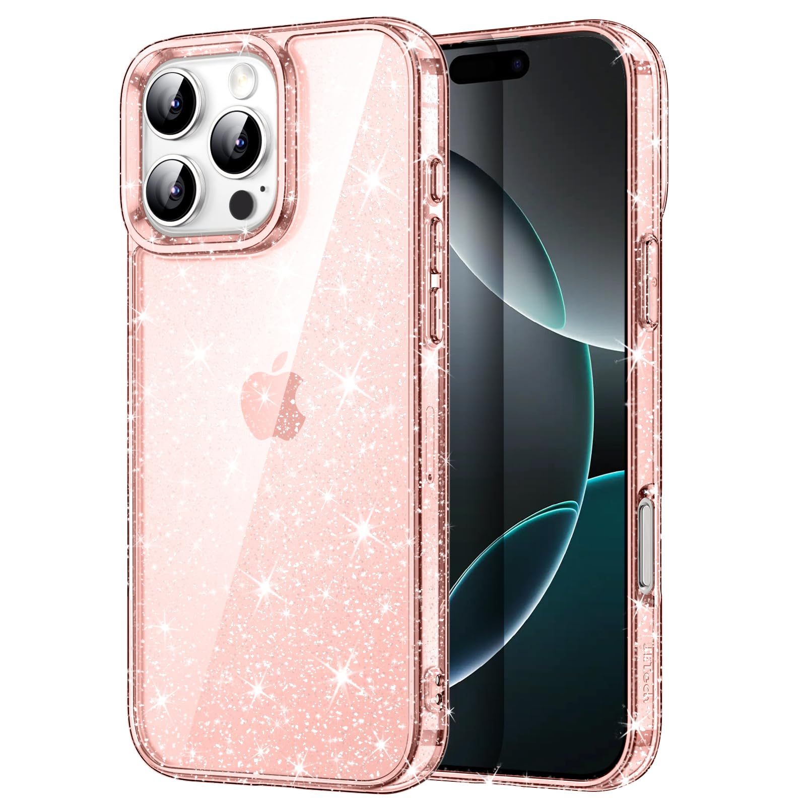 JETech Glitter Case for iPhone 16 Pro 6.3-Inch, Bling Sparkle Shockproof Phone Bumper Cover, Cute Sparkly for Women and Girls (Pink)