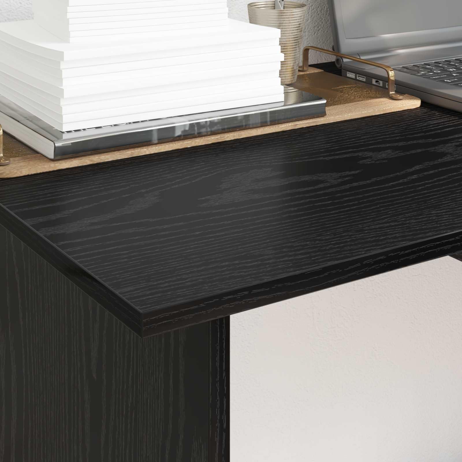Scrivania per computer con cassetto, colore nero, effetto rovere, 100 x 50 x 76 cm, compatta, salvaspazio, per casa, ufficio, studio, con spazio di archiviazione e design ergonomico