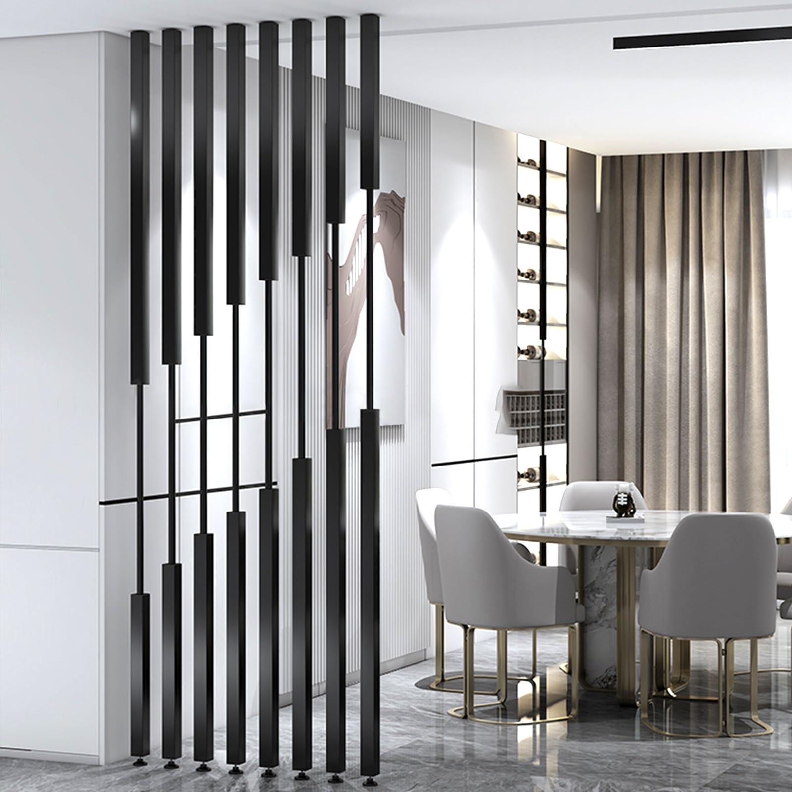 Separador de habitación de suelo a techo, postes de separación de hierro metálico, pie ajustable, pantallas de privacidad independientes para decoración de oficina, restaurante, juego de 5 piezas
