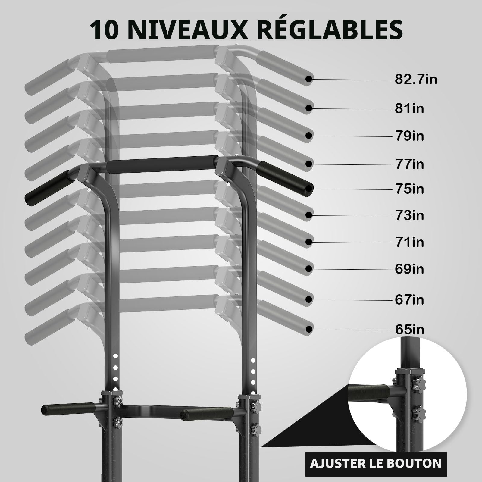 SogesPower Power Tower Réglable Dips Station Barre de Traction de Musculation Supports de Trempage Chaise Romaine d’Entraînement en Force Multifonctionnel Fitness Maison