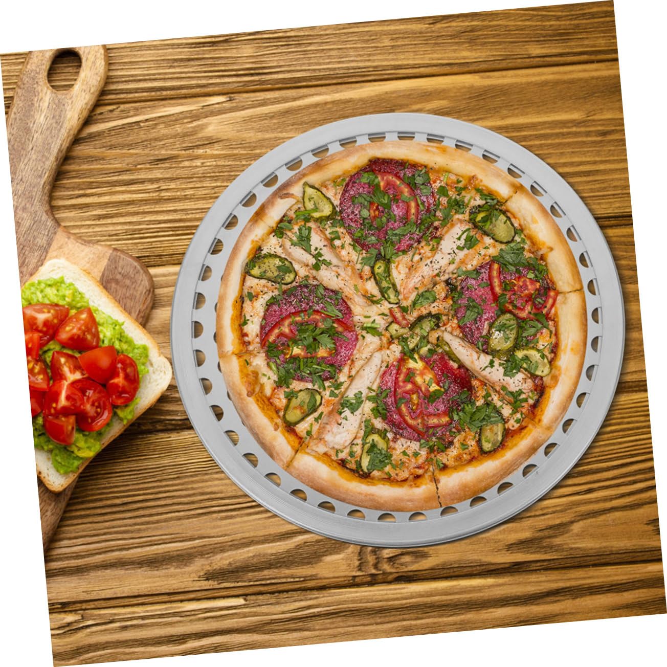 Runde Haushaltspizzapfanne aus Aluminiumlegierung mit Glatter Beschichtung und Perforiertem Design nicht Verformbar zum Backen von Knuspriger Pizza