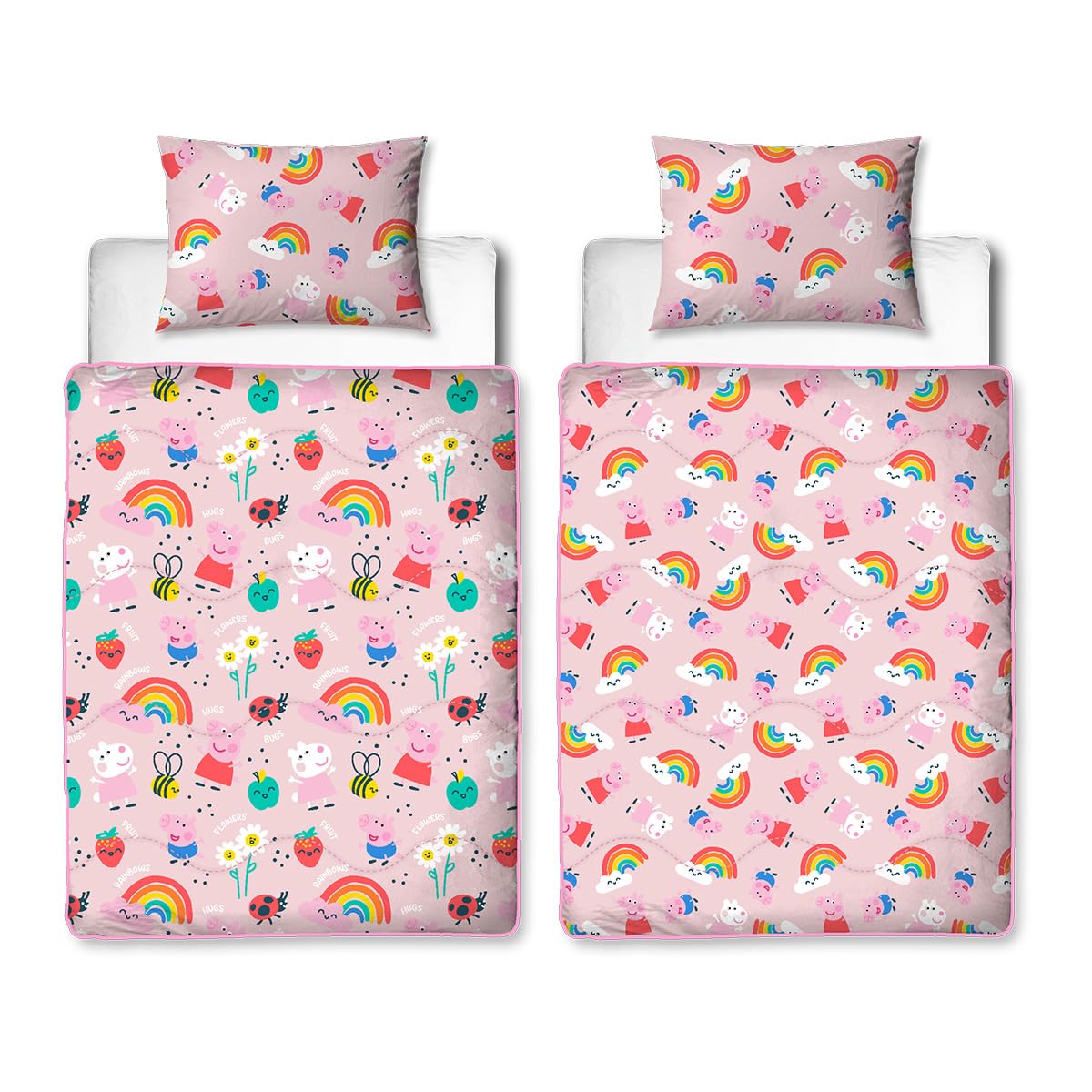Character World Official Peppa Pig Single Bed Coverless Duvet Bedding | Reversible Coverless Quilt and Pillowcase | Washable Duvet | Perfect For Travelling & Sleepovers | Single 4.5 tog