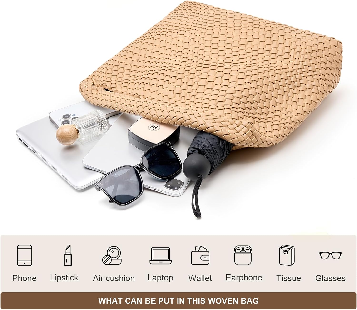 Large Woven Tote Bag for Women Weave Purse Woven Leather Handbag - Image 3