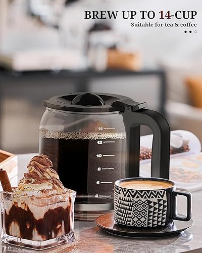 Miniatura 2 de Kismile Cafetera programable de 14 tazas con temporizador, filtro reutilizable y mantiene la placa caliente, pausa automática, autolimpieza, acero