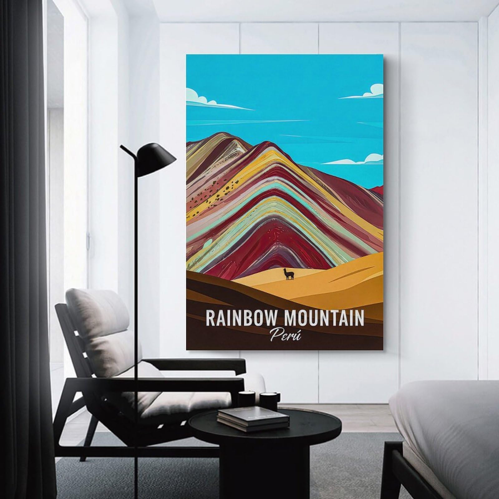 Junmoney Rainbow Mountain Peru Canvas Wall Decor, 20x30inch(50x75cm), for Lounge Decor, Bedroom Walls Or Flats, Eye Catching Artwork for Blank Walls