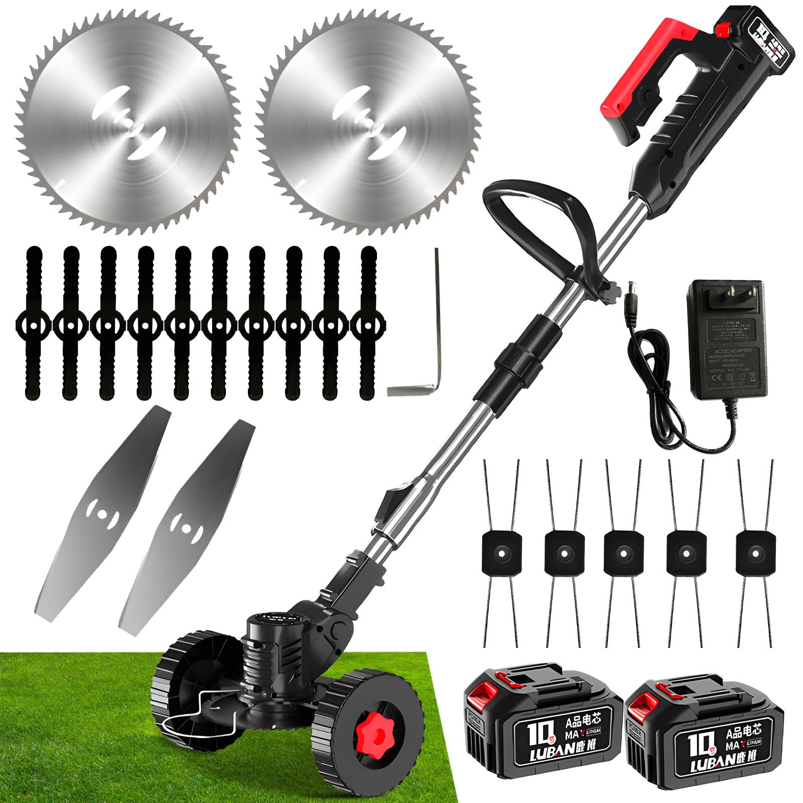 Photo 1 of Cordless  Wacker with Auto Line Feed, String Trimmer with 4 Types Cutting Blades, 2 X 2.4Ah Battery Powered Weed Eater, 21V Lawn Edger for Garden Yard Weeding Work