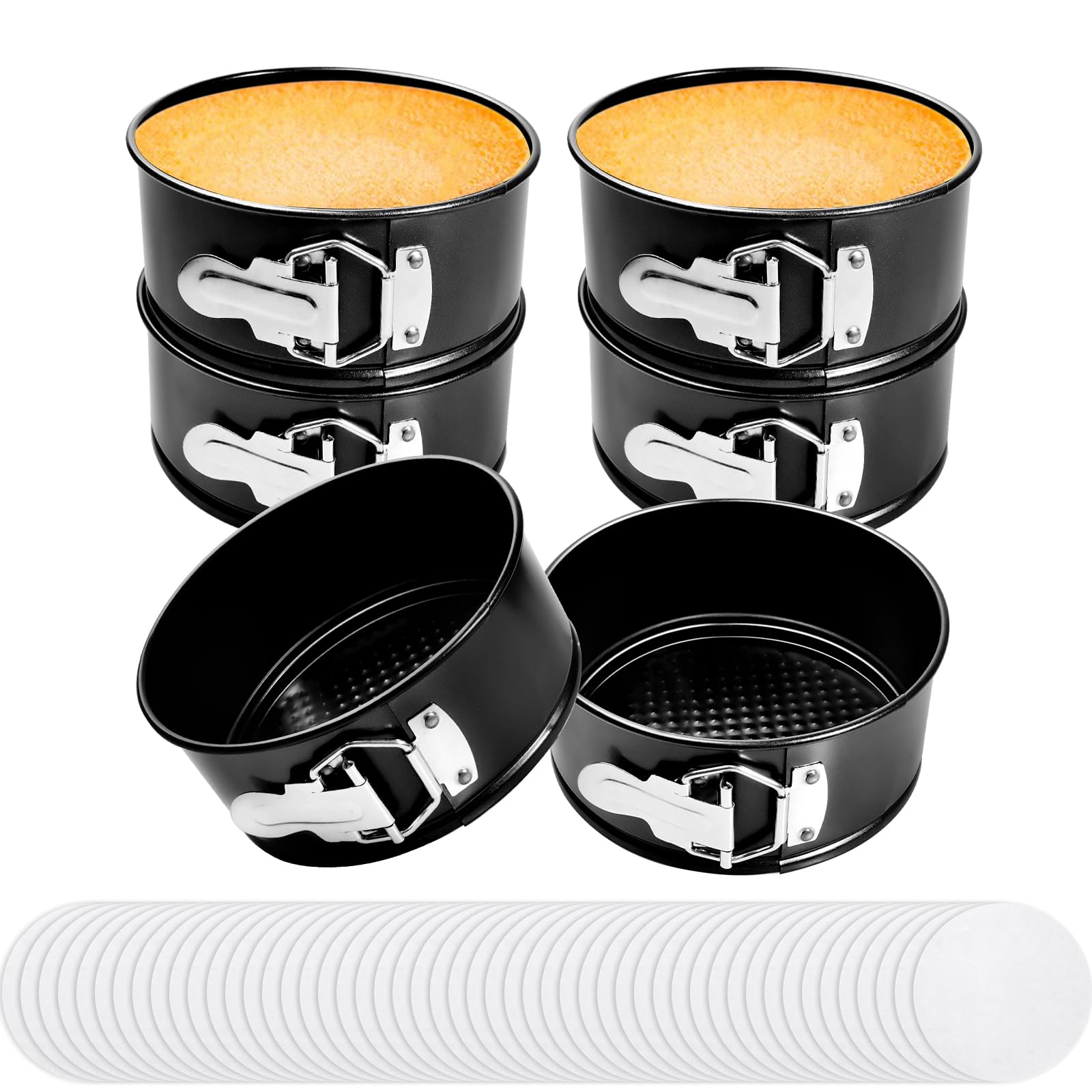 6 moldes antiadherentes de 6 pulgadas con hebillas de resorte de acero inoxidable, molde redondo de acero al carbono con parte inferior extraíble para hornear cocinas y restaurantes