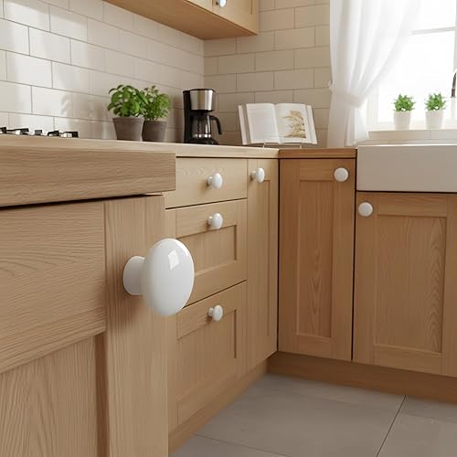 Vista 90 de HUAMULAN 15 pomos de cerámica brillante con botón redondo de hongo, vestidor, tiradores vintage, manijas de puerta, armario, cajón, diámetro de 1.5