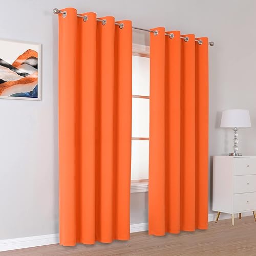 Miniatura 2 de DUALIFE Cortinas naranjas para sala de estar, dormitorio, decoración de Halloween, otoño con bloqueo de luz, cortinas de triple tejido para