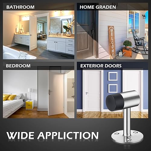 Miniatura 6 de Paquete de 6 topes de piso resistentes para puerta de 3 pulgadas de acero inoxidable con toques de puerta de cabeza de goma para parte inferior de