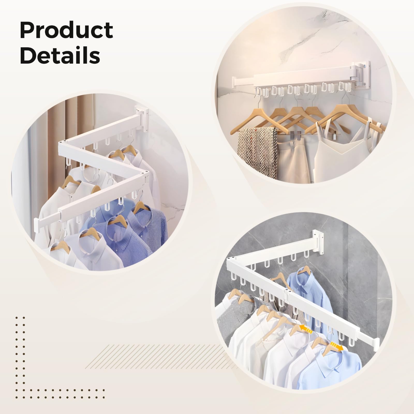 Bosreroy Retractable Wall-Mounted Drying Rack, Foldable 3-Tier Clothes Rack with 18 Hooks for Laundry Room & Balcony