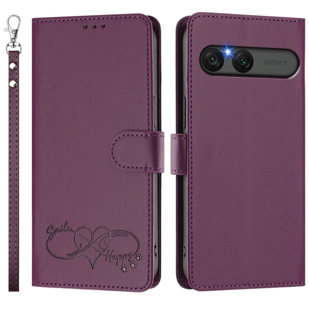 Generic Custodia compatibile con Sony Xperia 10 VII 2025 (colore viola scuro) Custodia a portafoglio in pelle con chiusura magnetica, custodia a libro tinta unita, design semplice