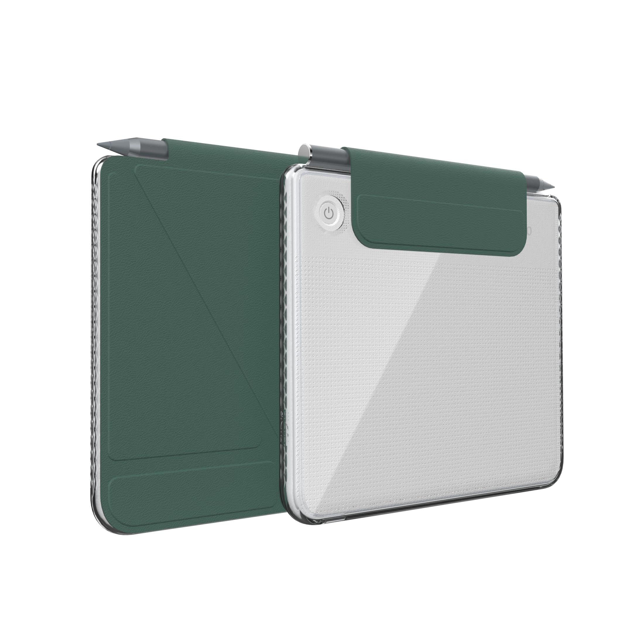 TUDIA M-FLIP Detachable Clear Magnetic Case for Kobo Libra Colour (2024) - [Auto Wake/Sleep] Shockproof Slim Transparent Back Magnetic Fold Cover with Stylus Holder (Dark Green) - 1